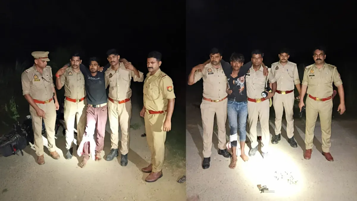 आजमगढ़ मुठभेड़: 25-25 हजार के दो इनामी बदमाश गिरफ्तार, पुलिस की जवाबी कार्रवाई में पैर में लगी गोली