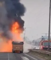 हाइवे पर भीषण हादसा: कई वाहन भिड़े, आग लगने से सात लोगों की मौत